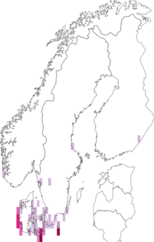 Fyndkarta för vandrarefältmätare. Datakälla: GBIF