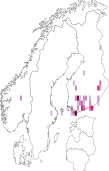 Fyndkarta för nordlig röllekplattmal. Datakälla: GBIF