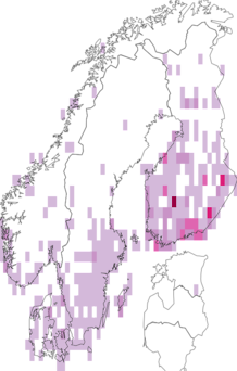 Fyndkarta för barrskogsmätare. Datakälla: GBIF