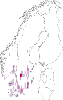Fyndkarta för fnasig fjällskivling. Datakälla: GBIF