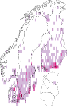 Fyndkarta för roströd fältmätare. Datakälla: GBIF