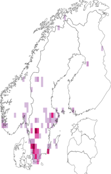 Fyndkarta för rödskaftad hättemossa. Datakälla: GBIF