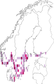 Fyndkarta för mörkkantad bredvecklare. Datakälla: GBIF