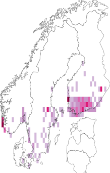 Fyndkarta för rödgul kirskålmal. Datakälla: GBIF