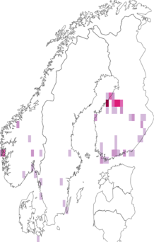 Fyndkarta för jolsterhöstvecklare. Datakälla: GBIF