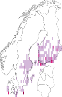 Fyndkarta för vitpucklig trågspinnare. Datakälla: GBIF