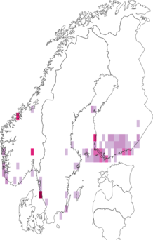 Fyndkarta för vattrad enbarrsmal. Datakälla: GBIF