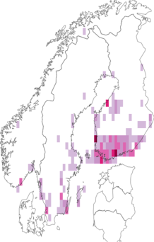 Fyndkarta för svartgrått björkbladmott. Datakälla: GBIF