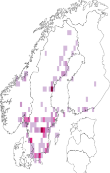 Fyndkarta för griptångsflickslända. Datakälla: GBIF