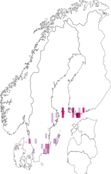 Fyndkarta för plommonlavmal. Datakälla: GBIF