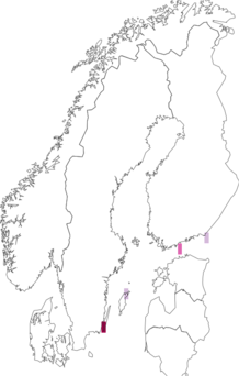 Fyndkarta för kilstreckad fältmalörtsäckmal. Datakälla: GBIF