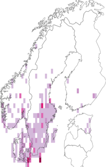 Fyndkarta för grönskimrande skogsfly. Datakälla: GBIF