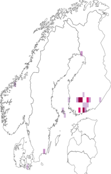 Fyndkarta för lundslokminerarmal. Datakälla: GBIF