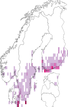 Fyndkarta för svartgrå blekmaskspinnare. Datakälla: GBIF