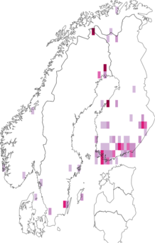 Fyndkarta för mjölonminerarvecklare. Datakälla: GBIF