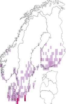 Fyndkarta för mossgrön lobmätare. Datakälla: GBIF