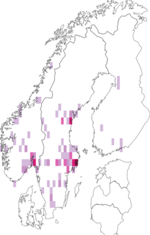 Fyndkarta för brokig barksnabblöpare. Datakälla: GBIF