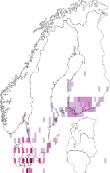 Fyndkarta för franslinjemossmal. Datakälla: GBIF