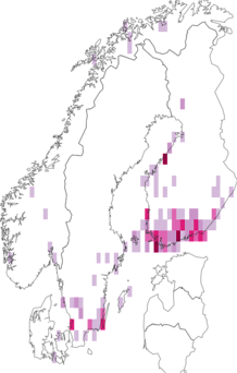 Fyndkarta för längsstreckad syrestävmal. Datakälla: GBIF