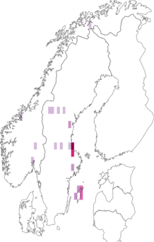 Fyndkarta för lilaköttig taggsvamp. Datakälla: GBIF