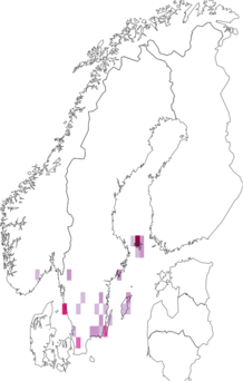Fyndkarta för tvåpunktgräsminerarmal. Datakälla: GBIF