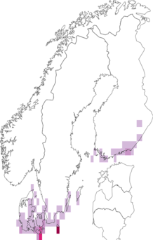 Fyndkarta för tvärstreckat glansfly. Datakälla: GBIF