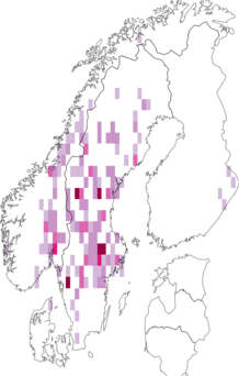 Fyndkarta för roströdskivig spindling. Datakälla: GBIF