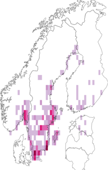 Fyndkarta för gulfläckad ängstrollslända. Datakälla: GBIF